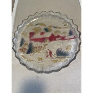Vintage 1992 CRYSTAL CLEAR STUDIOS WINTER ESTATES‎ 13" Etched PLATTER Serving